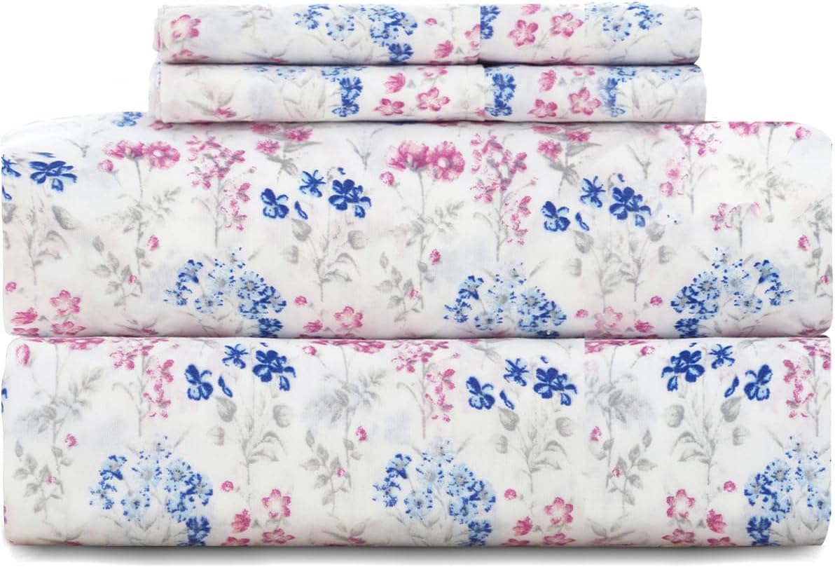 ILVOE Queen Size Bed Sheets, 4 Piece Floral Pattern Sheets, 16" Deep Pocket Sheets, Soft Luxury Cooling Sheets, Easy Care-Queen, Red fine Flowers