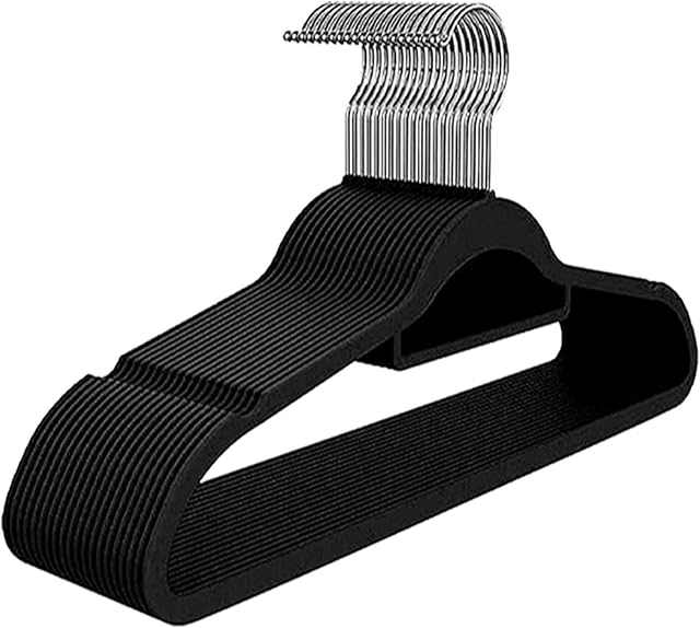 Velvet Coat hangers Adult Non-slip clothes, Suit Hanger with Tie Bar and 360° Degree Swivel Hooks Sturdy & Space Saver Wardrobe Organisers for Shirts, Suits, Jackets (Pack of 25)