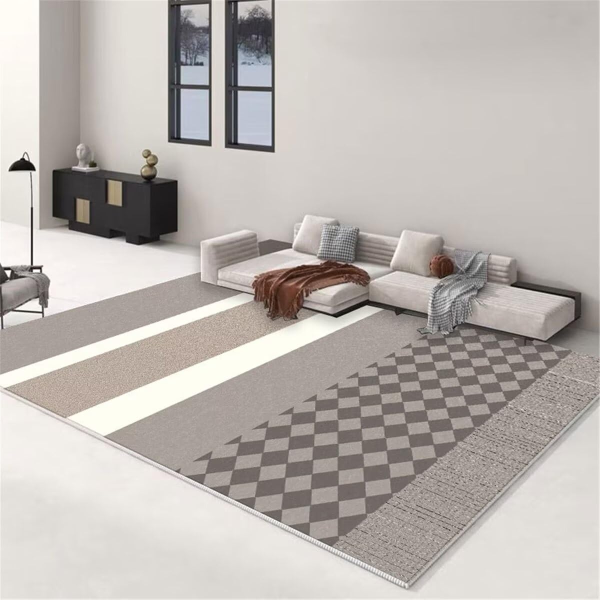 Tapis de salon facile d'entretien contre les poils de chien gris