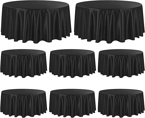 Paquete de 10 manteles de satén de 108 pulgadas, color negro, redondo, sedoso, de tela lavable, de seda brillante, para decoración de bodas,