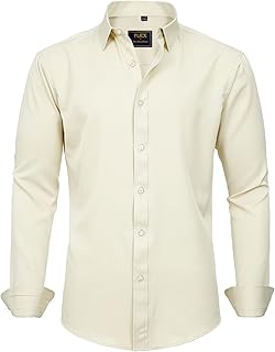 Men's Dress Shirts Solid Long Sleeve Stretch Wrinkle-Free Formal Shirt Business Casual Button Down Shirts - Buy now