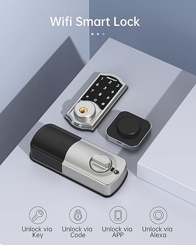 Miniatura 4 de SMONET - Cerradura de puerta WiFi SMONET 5 en 1 con control remoto inteligente para puerta delantera, cerraduras de entrada sin llave, combo de
