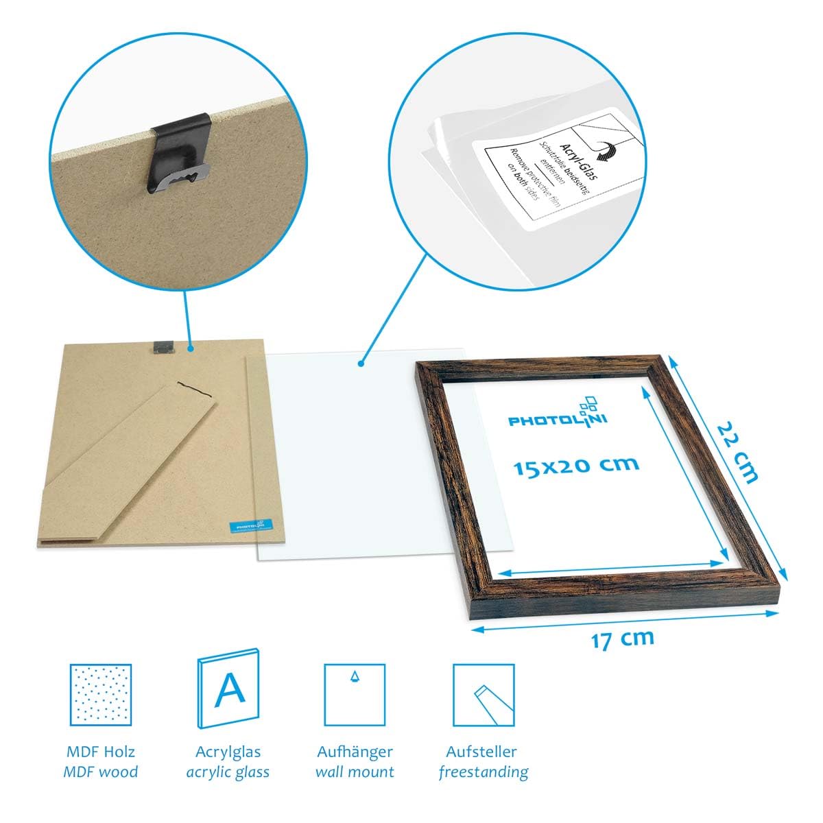 Set 3 Cornici 40x60cm In Legno MDF Naturale - Con Plexiglass Per Poster E Foto