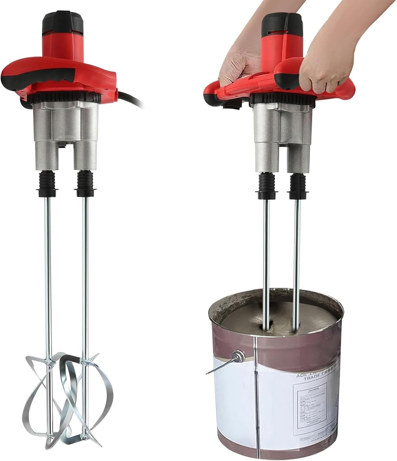 Agitatore elettrico per malta a doppia pala da 1800 W, 6 velocità regolabili (alta/bassa), per mescolare fango, cemento, malta, vernice, foraggio.