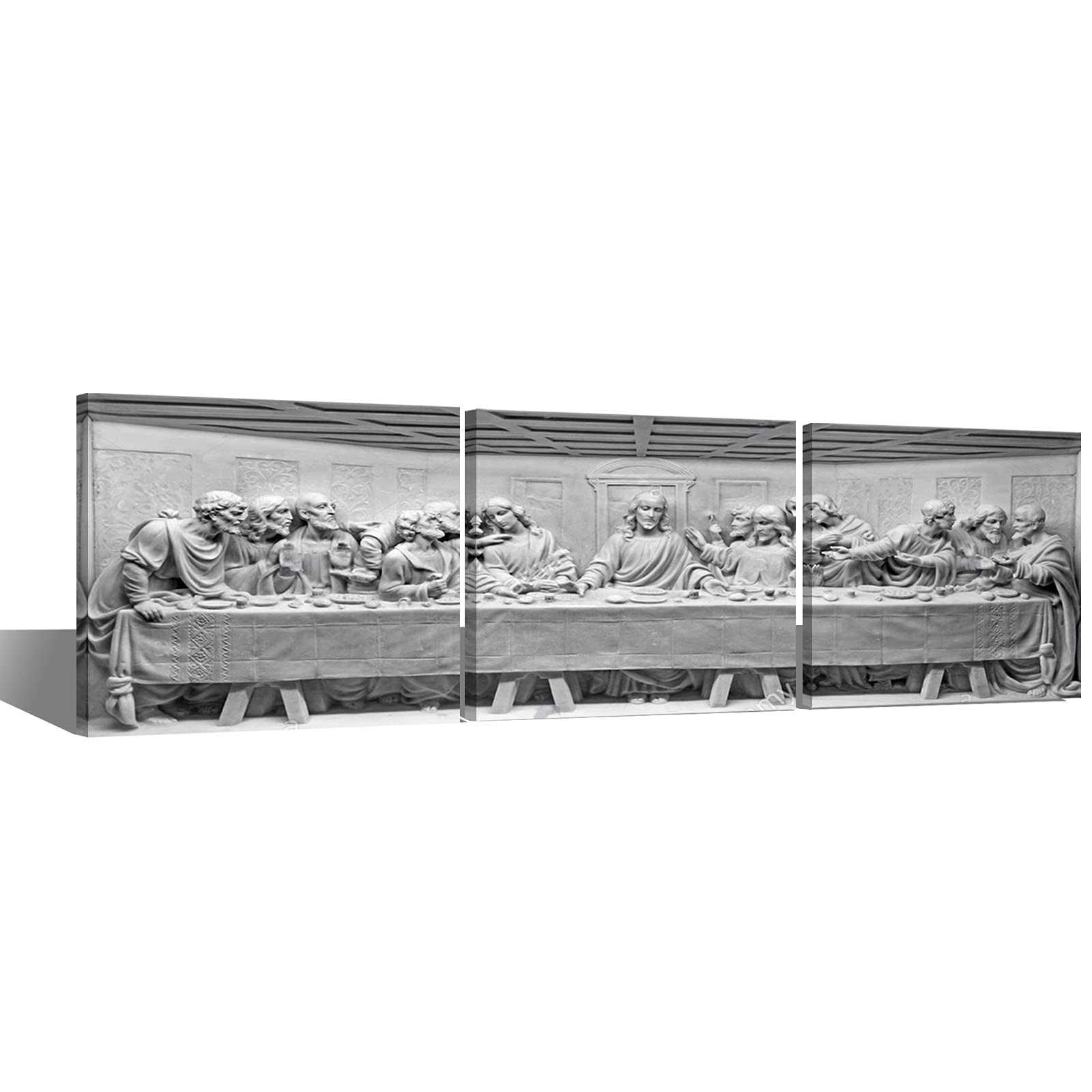 The Last Supper Marble Relief in Rome Wall Decor Canvas Art Christ Jesus and 12 Apostles Picture Christianity Artwork Paintings for Dining Room Wall Decoration Print Poster Framed Ready to Hang