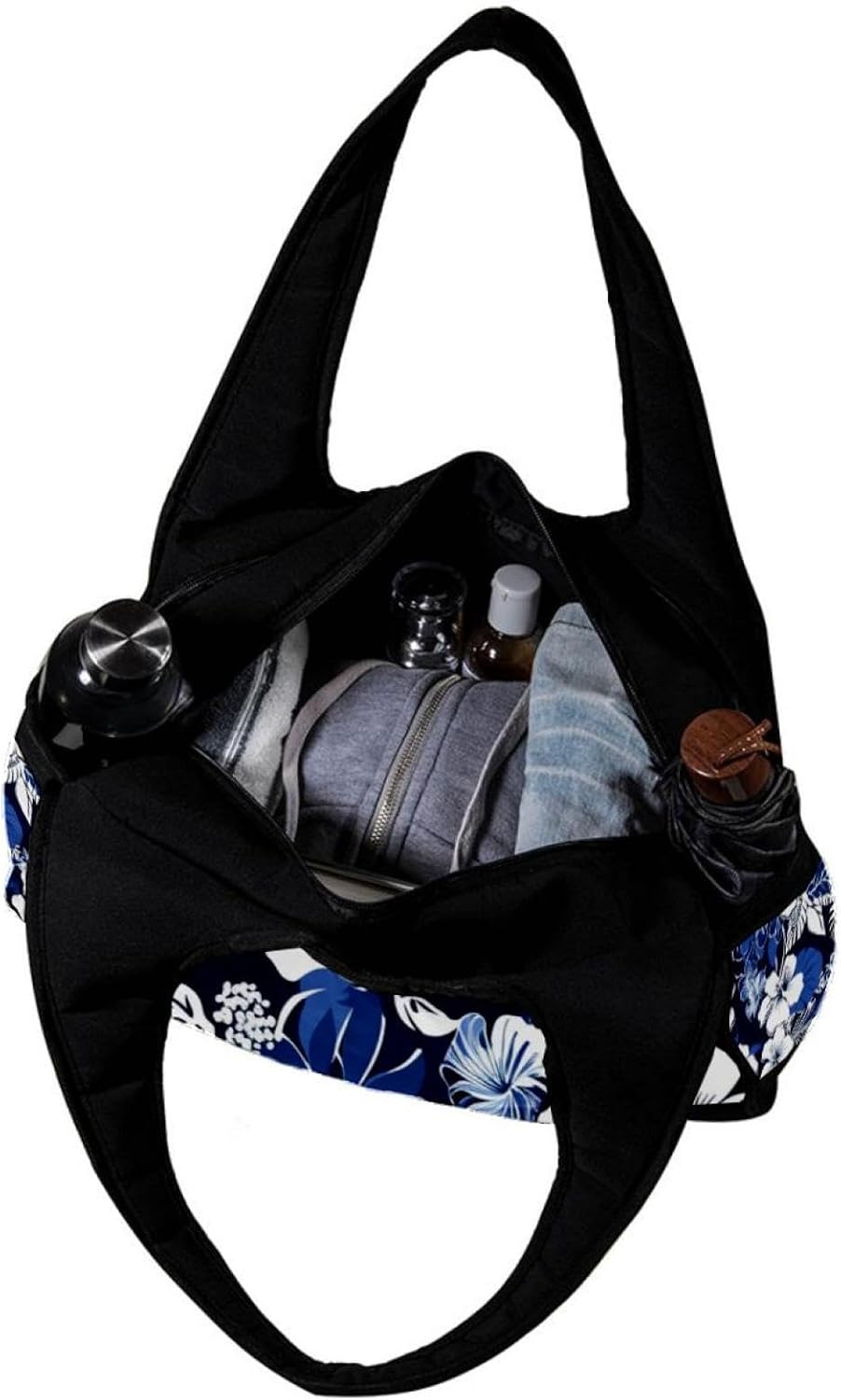 Gym Bags for Women,Duffle Bag for Travel,Blue Retro Tropical Flower,Gym Bag for Men