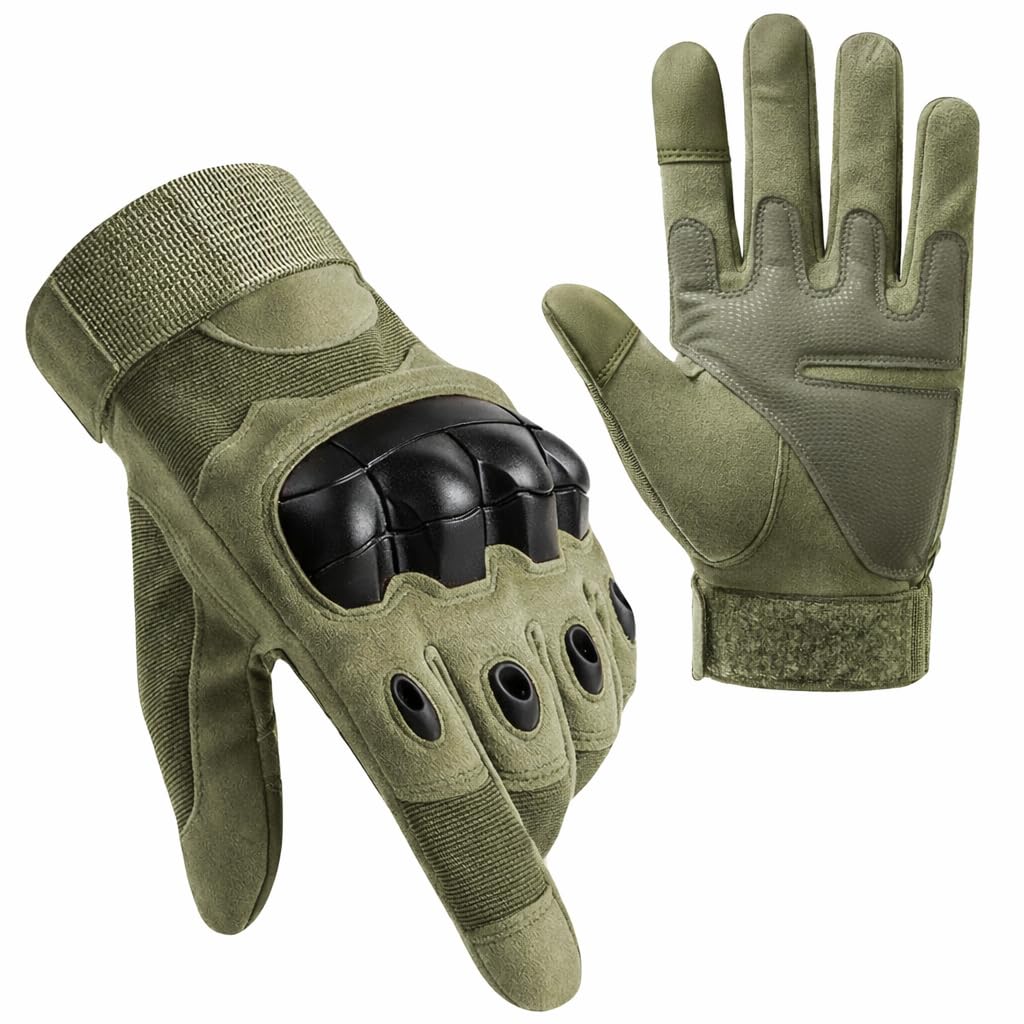 GOCART WITH G LOGO Nylon Tactical Gloves For Men, Hard Shell Knuckle Protection Motorcycle Gloves For Outdoor Work Riding Shooting Climbing Training (Design-3), Breathable, Green
