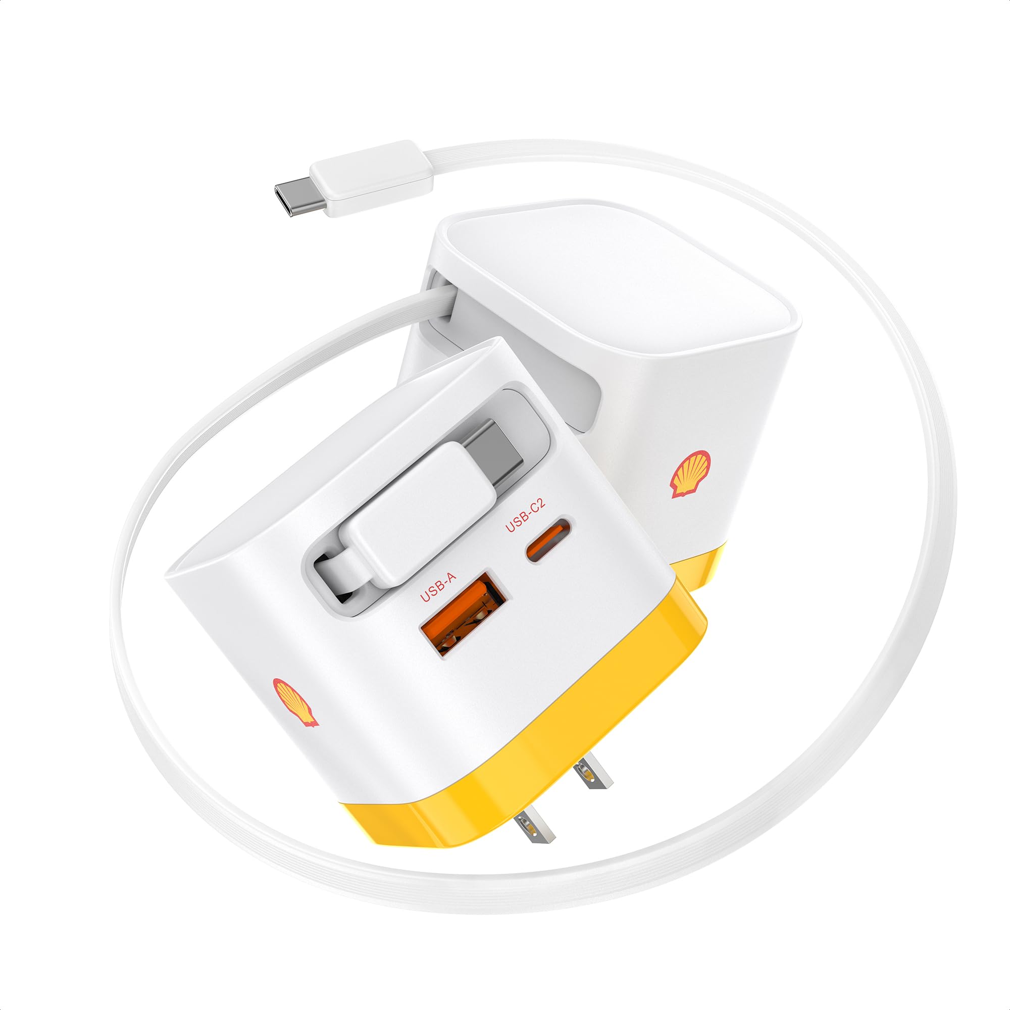 【単品】Shell 巻き取り式 充電器 65W 伸縮式 Type-C ケーブル内蔵 3ポート同時充電 GaNIII技術 超低温 折りたたみ式プラグ PSE技術基準適合 PD3.0/QC4.0/PPS等規格対応 MacBook iPad iPhone Androidスマホ ノートPC各種対応