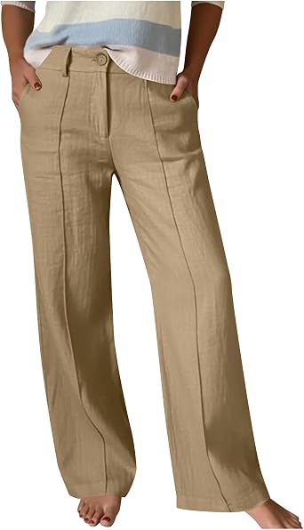 High Waisted Wide Leg Pants for Women- Loose Fit Straight Cotton Linen Trousers, Flowy and Flattering Casual Pant