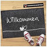 WELLMODA® Fußmatte Willkommen I Inkl. genähter Schriftzug I Waschmaschinen geeignet & rutschfest I Fussmatte für außen & innen I Fußabtreter für Haustür, Garten & als Geschenkidee 40x60 cm