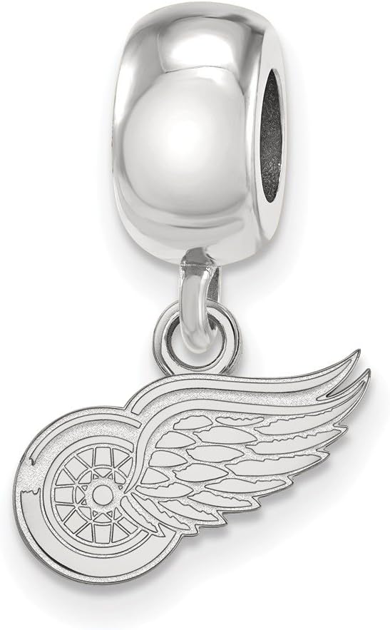 Sterling S. Rh-plated NHL LogoArt Detroit Red Wings XS Dangle Bead Charm, Sterling Silver