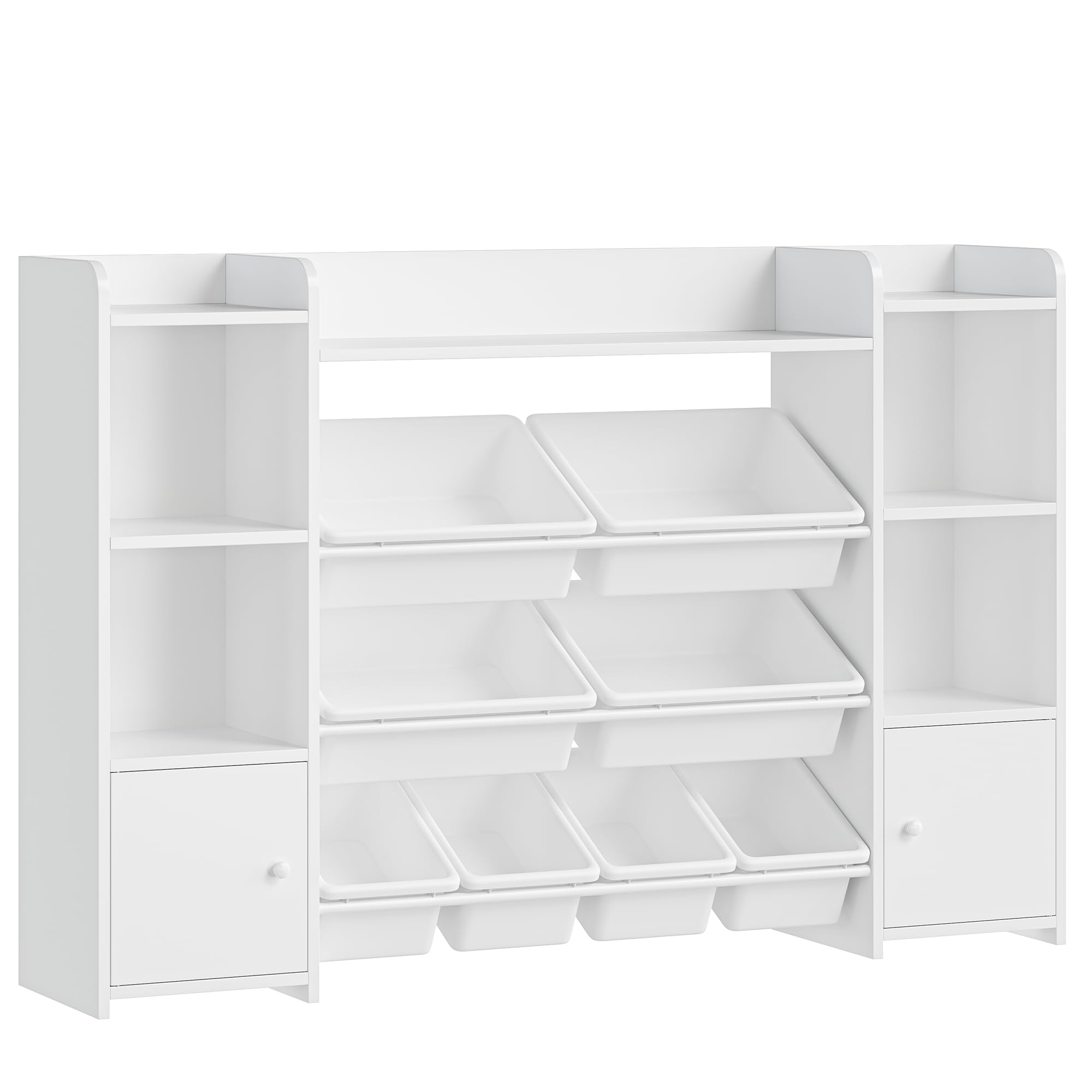 FOREHILL Kinderregal mit 8 Boxen Kinderschrank Holz Bücherregal für Kinder Aufbewahrungsbox Kinderzimmer Möbel mit Spielzeugkiste 138,8 x 94,3 x29,6 cm weiß