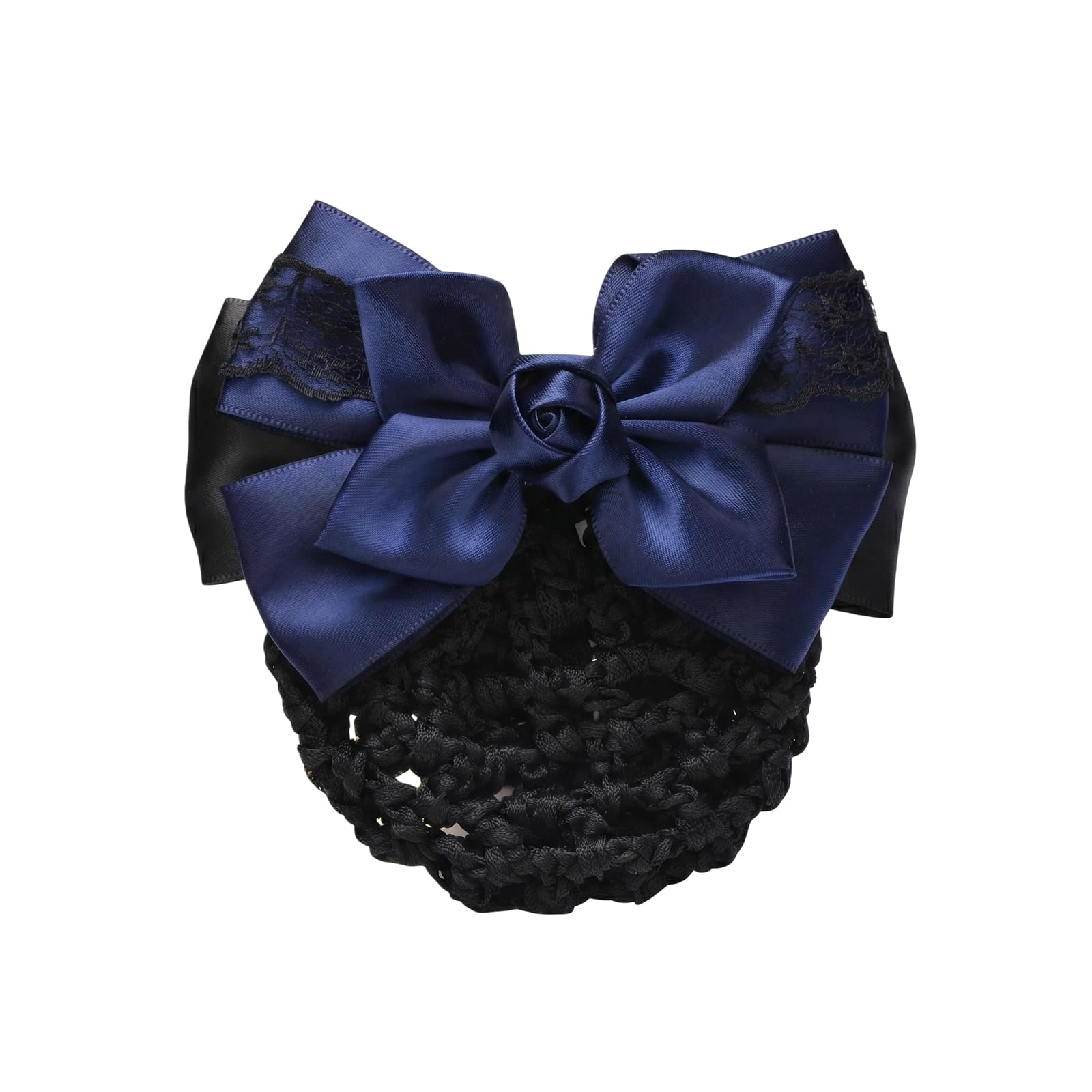 Rete per capelli da donna con fiocco in raso, accessorio per chignon per hostess, banche, alberghi, ristoranti, blu