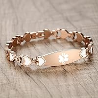 Vista 3 de Pulseras de alerta médica de corazón para mujeres pulseras médicas con grabado personalizable gratuito
