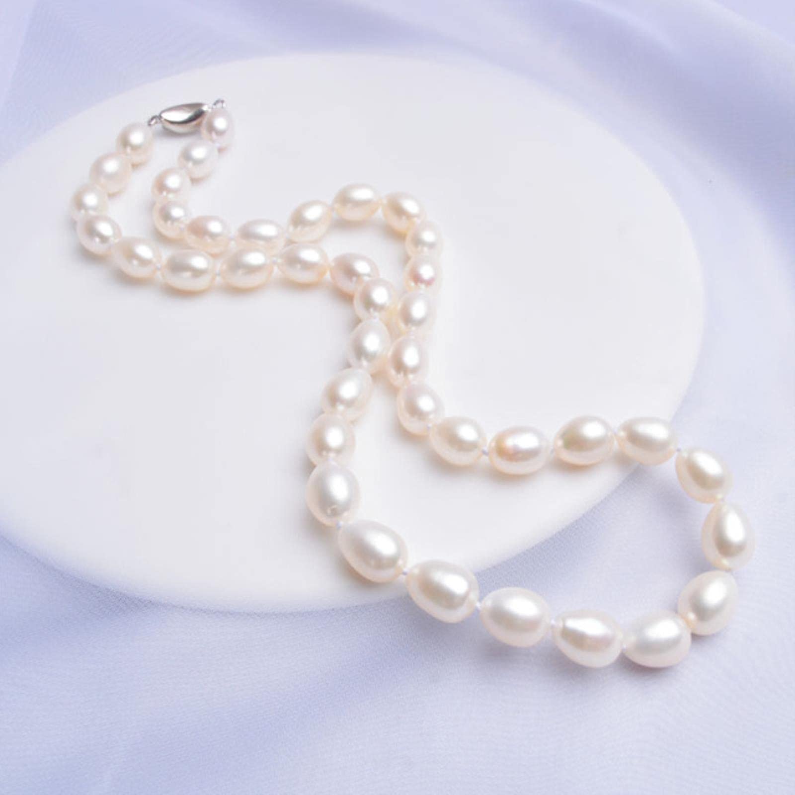 LOKILOKI Collares De Perlas De Agua Dulce Naturales De 8-9 Mm Plata De Ley 925 para Mujeres Joyería Vintage De Boda