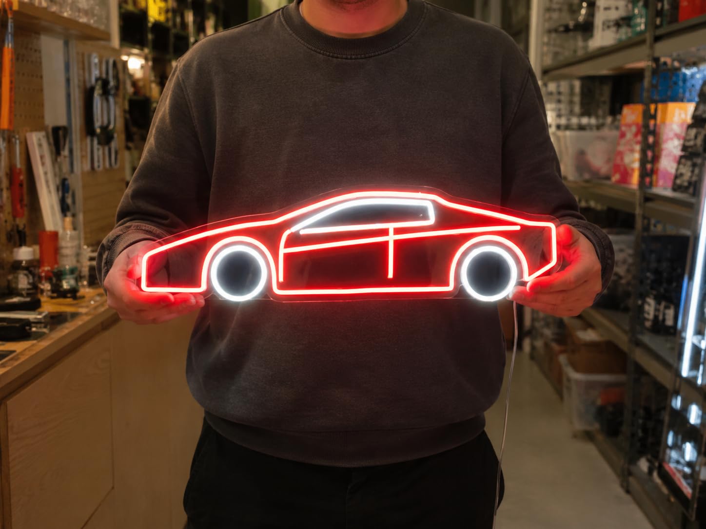 Letrero Coche deportivo Cartel Luminoso LED Escaparate, Decoración de Pared en Metacrilato, Luz Brillante, aproximadamente 51x21cm alimentación 12v