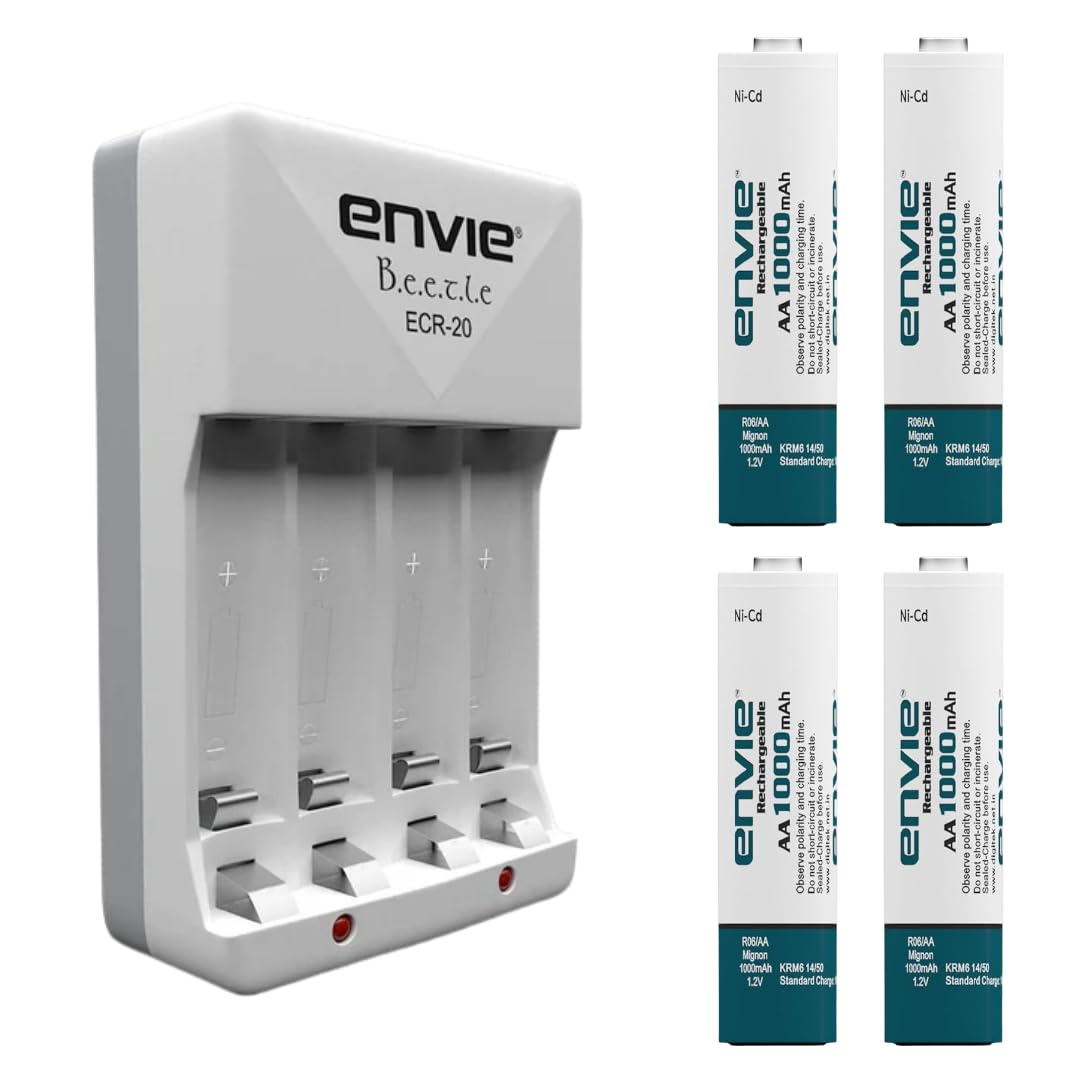 Rechargeable AA Battery Charger Combo | 1000mAh Ni-Cd Rechargeable AA Batteries + Beetle ECR-20 Charger | Ideal for Toys, Remotes, Clocks, Mouse & Household Devices | Pack of 4+1-image-38