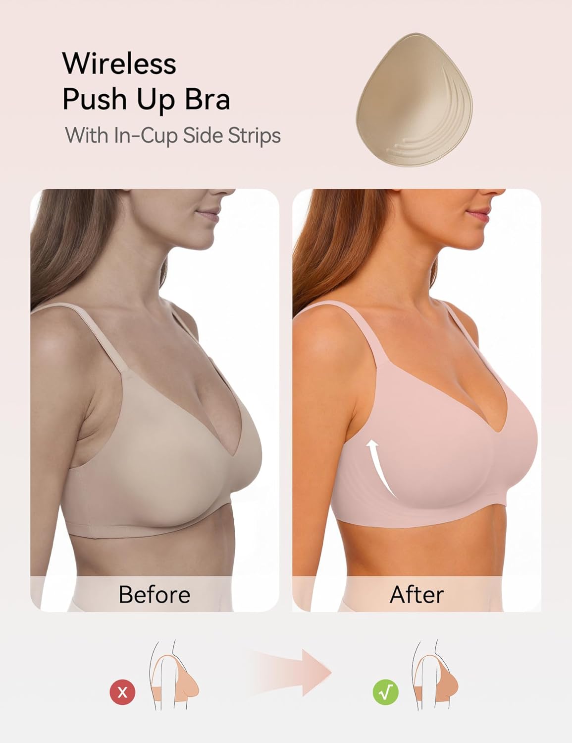 NIASOUL Women's Wireless Push Up Bra Seamless Deep V Bralette No Underwire Comfortable Supportive Bra - Image 3