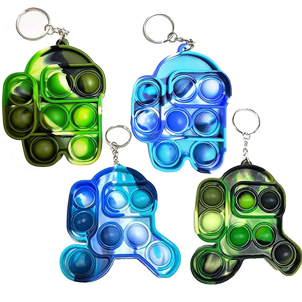 4 Pack Fidget Toy Key Chain Mini Human Shape Push Pop Bubble Fidget Sensory Toy Key Chains, Anti-Anxiety Silicone Squeeze Toys Suitable for Kids Adults