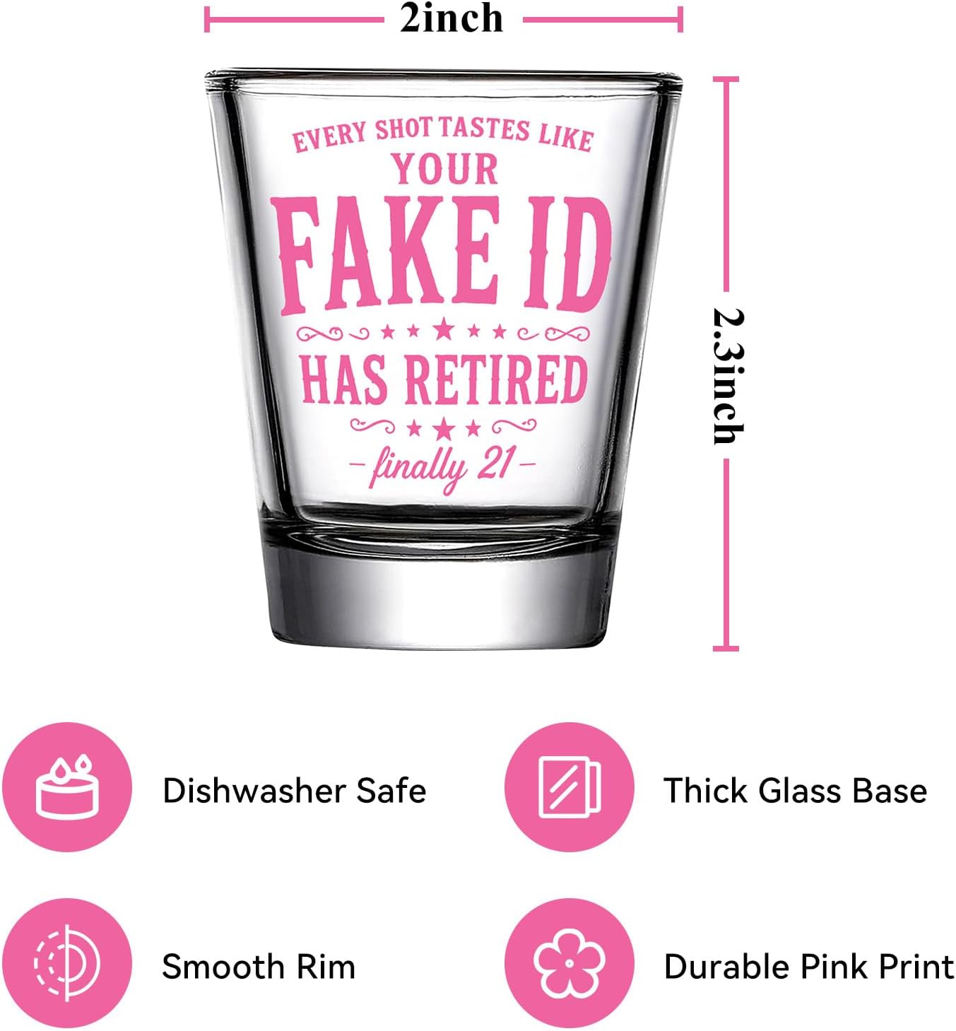 Kimoli 21st Birthday Gifts for Women, Pink Finally 21 Shot Glass with Gift Box, Funny Retired ID Design, 21st Birthday Decorations Party Favors for Daughter Sister Friend