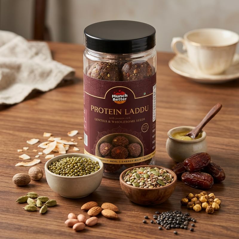 Image of Munch Better Protein Laddu | Seeds and Nuts | No Refined Sugar | Energy Snack for Pre Post Workout and Hunger Cravings | Natural Ingredients | Indian Sweets | Sweets Gift Pack - 300 Gm