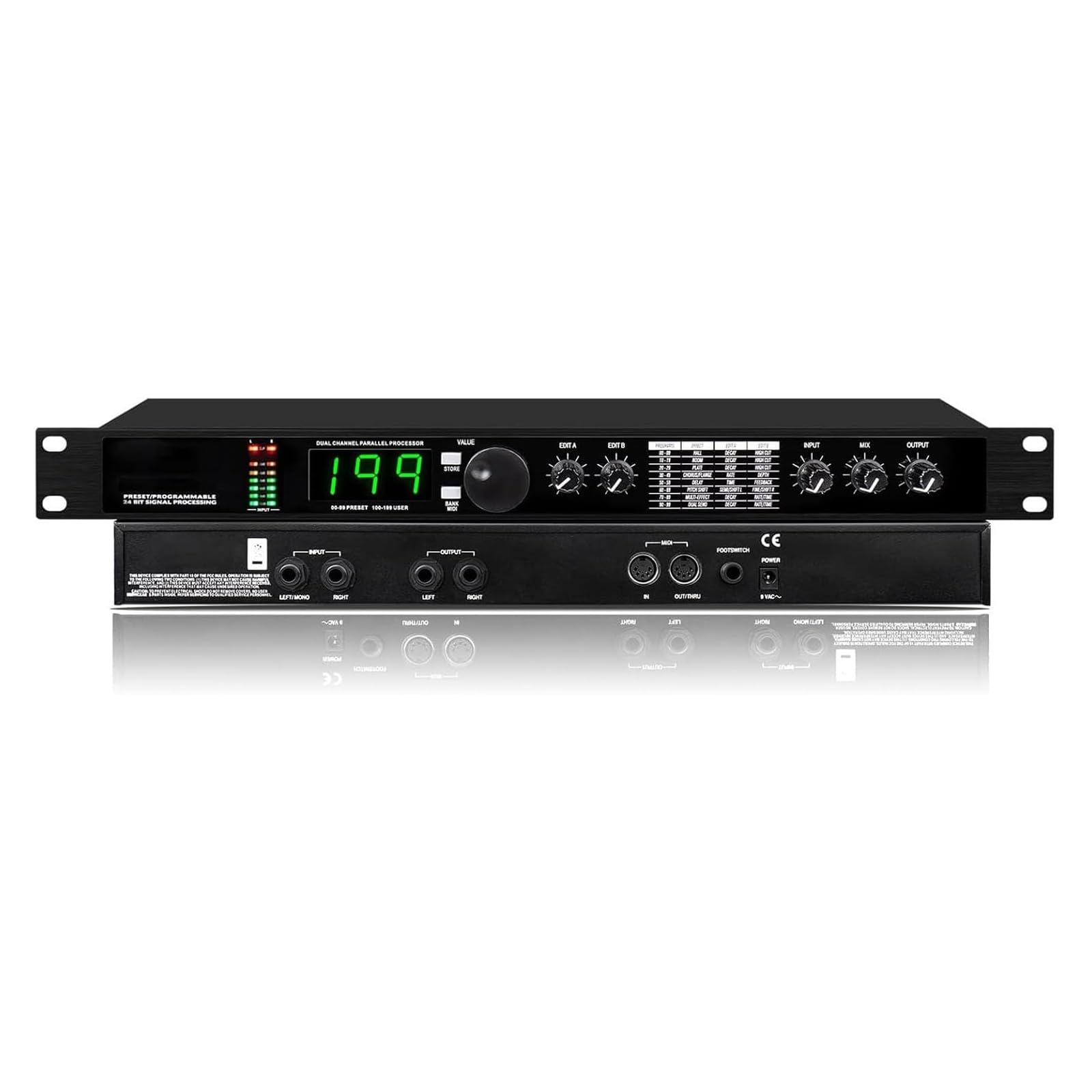 Professional Digital Reverb Multi-effects Dsp Processor, Audio Effects Processor, Preset/programmable 24-bit Signal Processing, 99 Preset Programs, Suitable For Studios And Stage Performances.