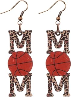 Leopard Pattern Wood MOM Baseball Rugby Waterdrop Dangle Drop Earring MAMA MOM Letter Sport Earrings Statement Mother's Day Jewelry Gift for Women Fans Players Jewelry