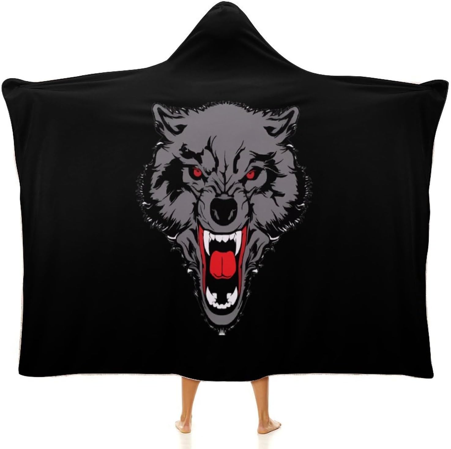 Aggressiveness of Wolf Fashion Wearable Blanket Hoodie Fleece Throw Cloak Robe Unisex