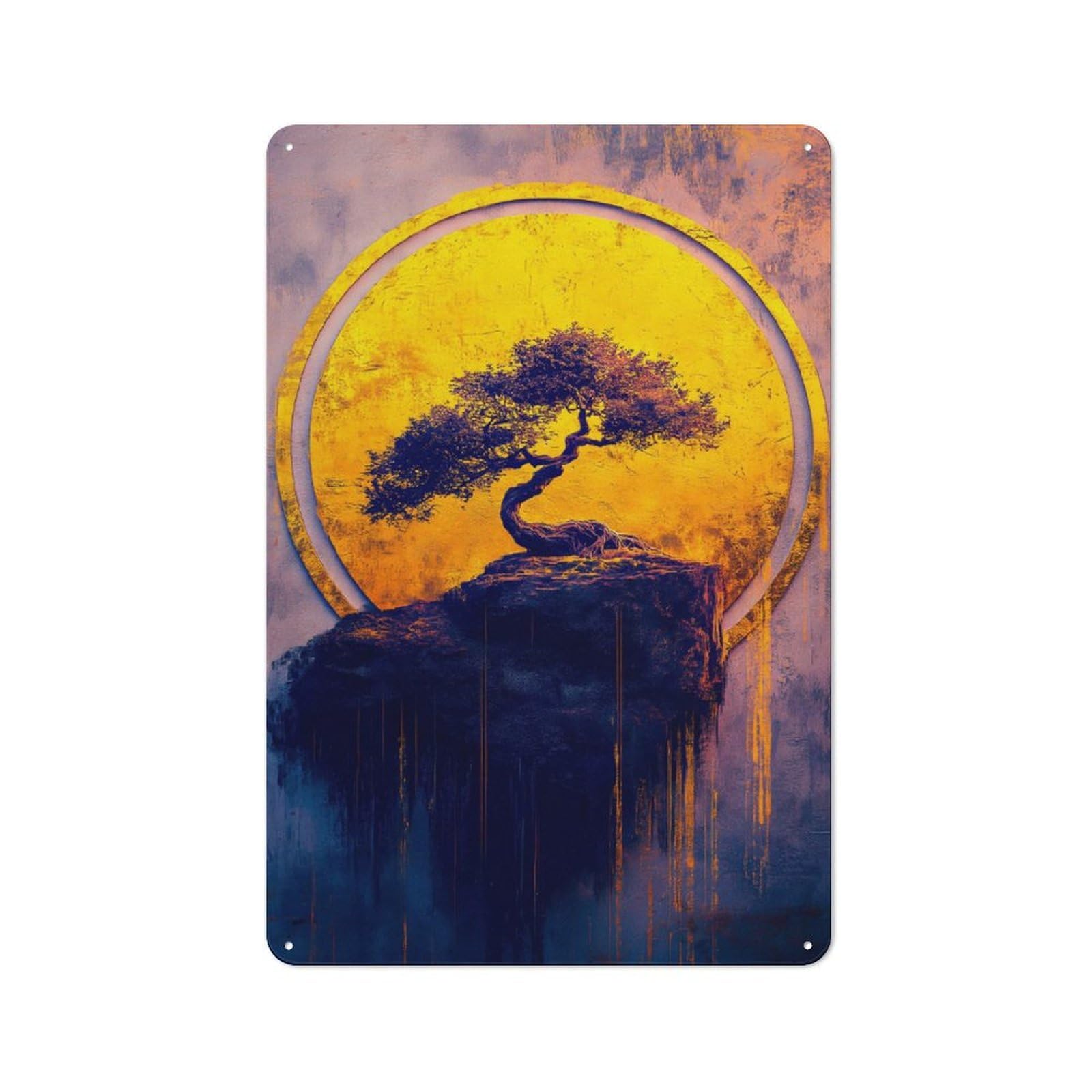 Junmoney Bonsai Tree Sunset Tin Sign 30X20cm For Workshop Wall, Vintage Wall Decor, For Metal Sign Collectors, For Garage And Workshop Walls