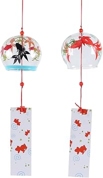 Japanese Wind Small Funny Goldfish Wind Bells Handmade Glass Japanese Style Pendant for Birthday Present Outdoor or Indoor Home Decors 2pcs