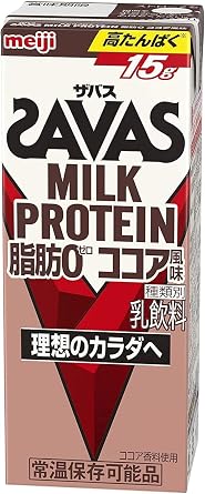Meiji Savas Milk Protein 0 Fat 6.8 fl oz 200 ml, Cocoa and Banana, 2 Types, 1 Case Each, 48 Pieces Set, Paper Pack