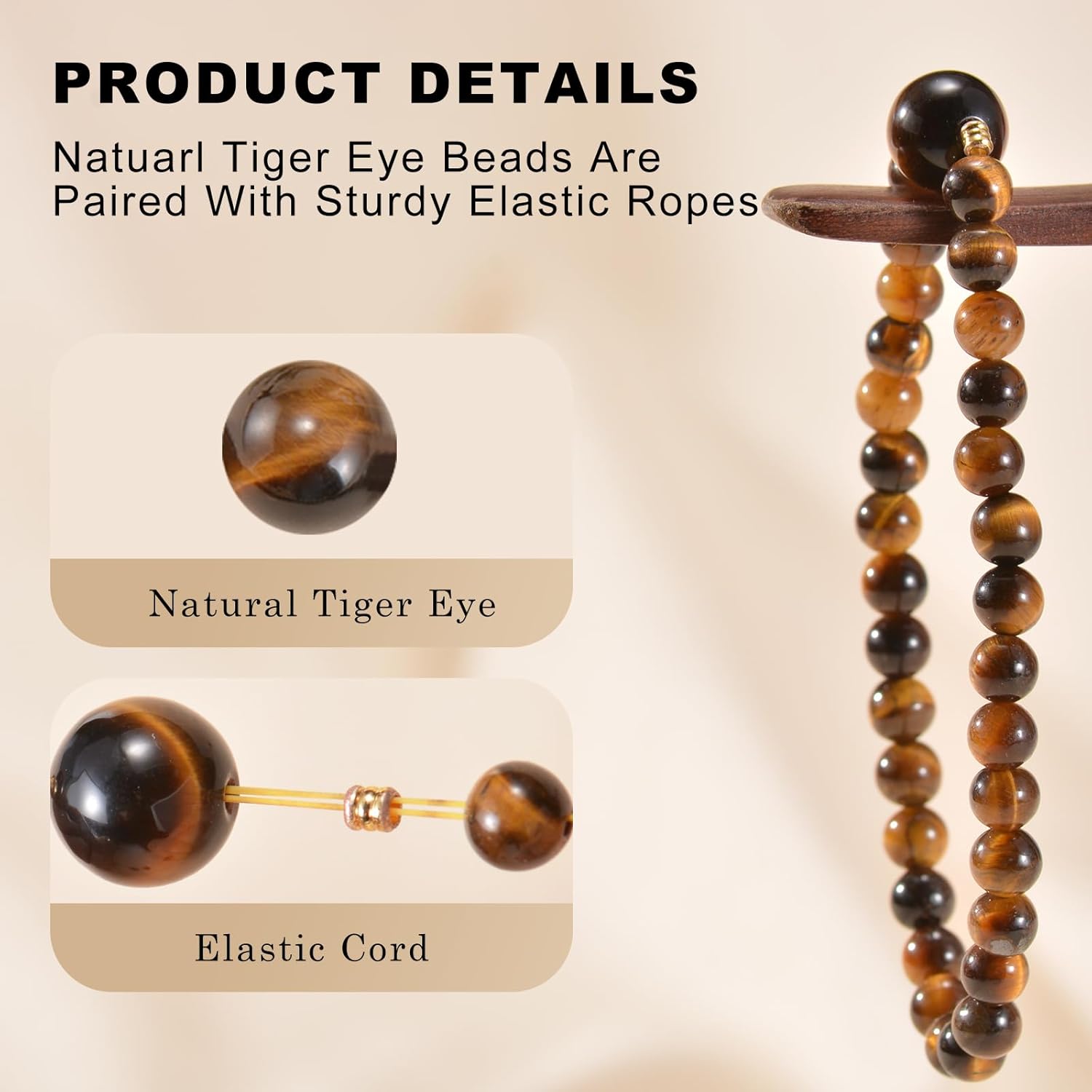 Tigers Eye Beaded Bracelets for Men Women Stretch Bracelet Natural Tiger Eye Gemstone Bracelet Handmade Polishing for Spiritual Healing Meditation Yoga - Image 3