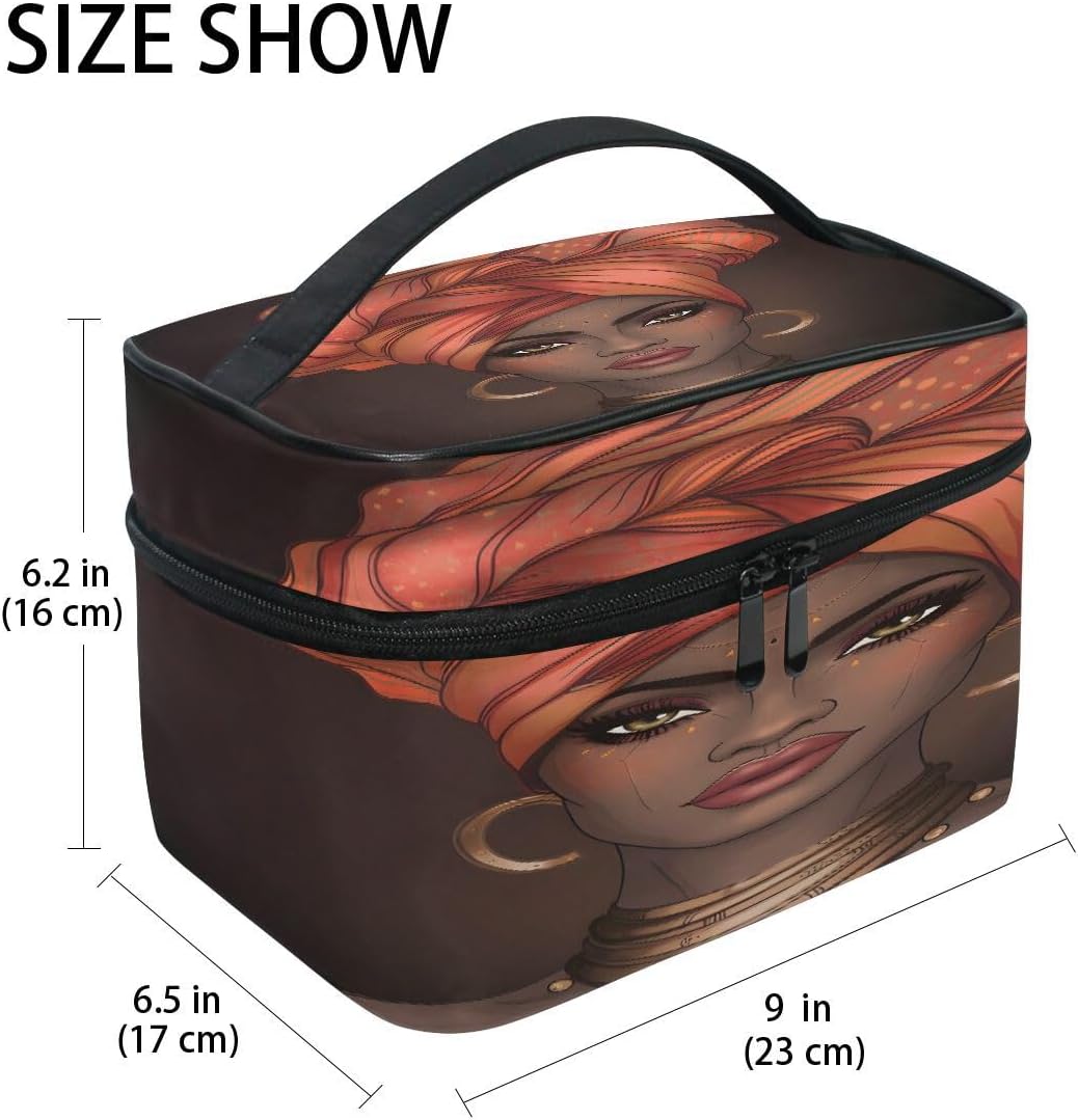 FVLFIL Cosmetic Bag Makeup toiletry Bag African American Woman Travel Case Organizer for Women