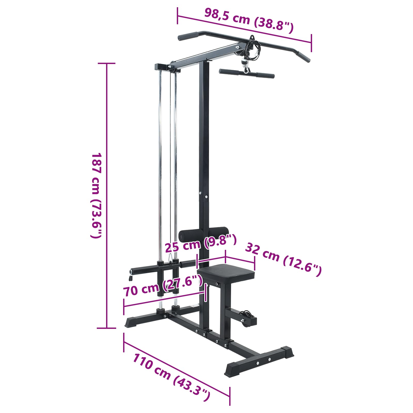 vidaXL LAT Pulldown Maschine mit verstellbarem Sitz für bis zu 80 kg Robuste Fitnessausrüstung für Heimfitness mit kompaktem Design für Krafttraining Industrie Stil Glatte Textur