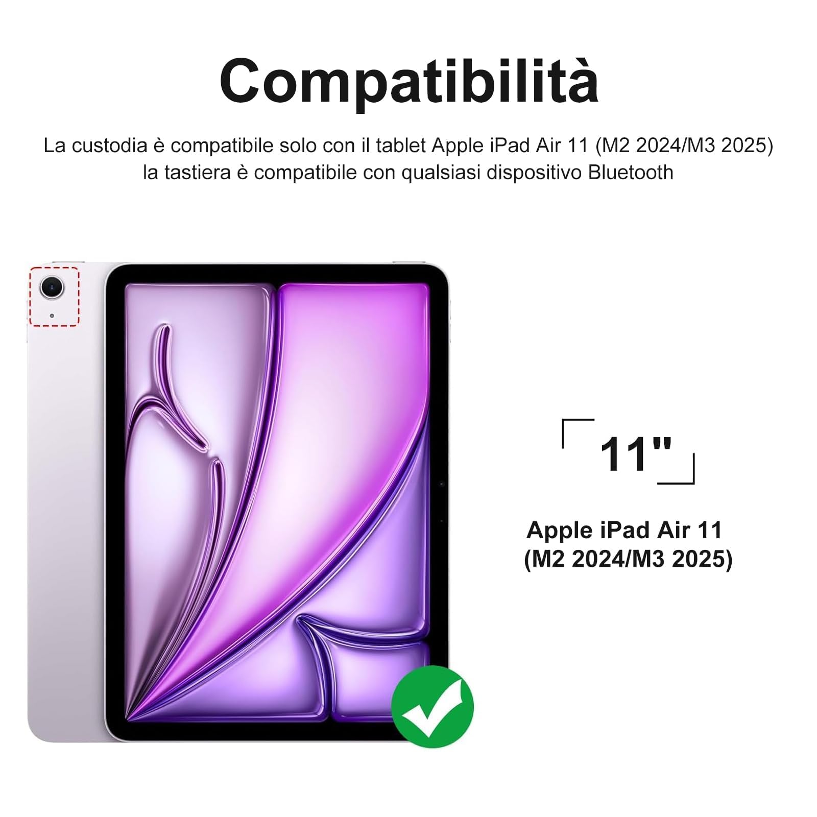 IVEOPPE Tastiera iPad Air 11 M4 2026/M3 2025/M2 2024, Cover Tastiera Italiano QWERTY Bluetooth Staccabile iPad Air 11 Pollici 2024/2025/2026, Nero
