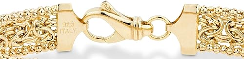 Miniatura 3 de Miabella Italian 925 Sterling Silver, 18K Gold Plated Byzantine Beaded Mesh Link Chain Bracelet for Women, Made in Italy