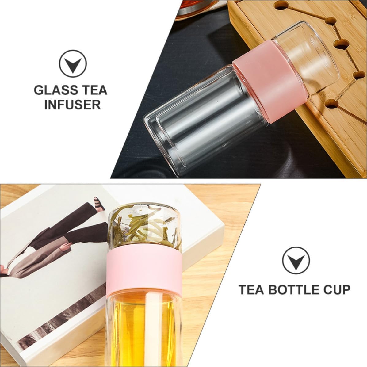 Gadpiparty 300ml Glass Tea Infuser Bottle with Tea Filter Easy to Carry and Anti-scalding for Home and Travel