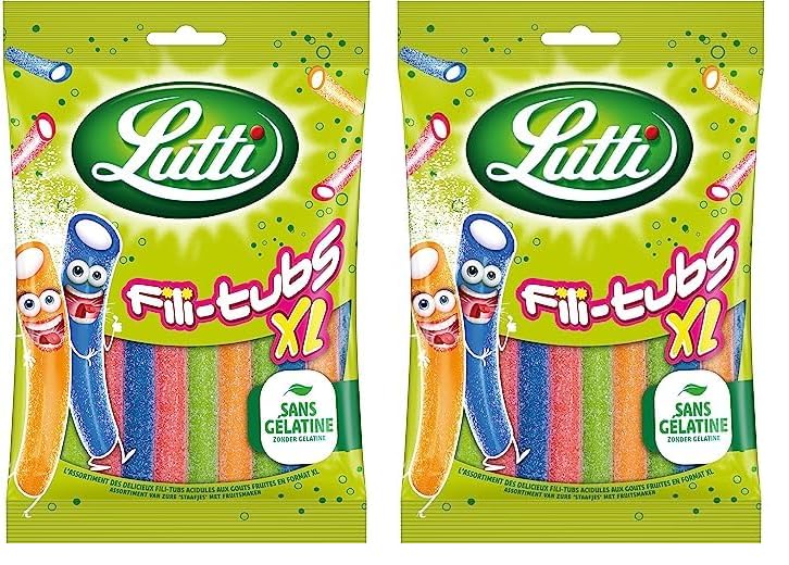 Lutti Goûts Acidulés de Fraise, Pomme, Framboise et Pêche Fili-Tubs, 180 g (Lot de 2)