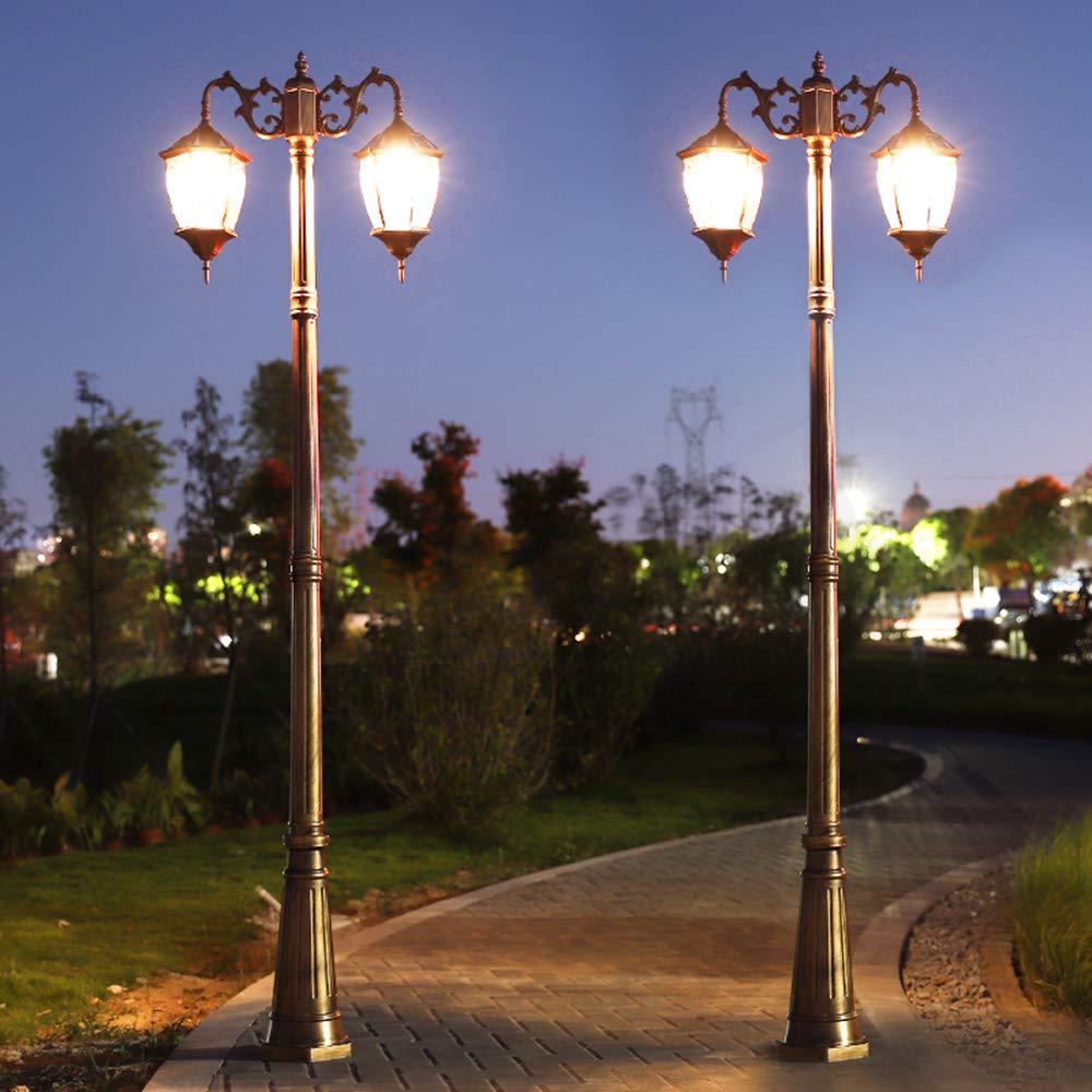 Lamp Post Lights Outdoor Retro European Solar High Pole Street Light LED Waterproof Post Light Super Bright Energy Saving Aluminum Pole Light Outdoor Lighting Landsca(Noir-220CM) (Noir 250CM)