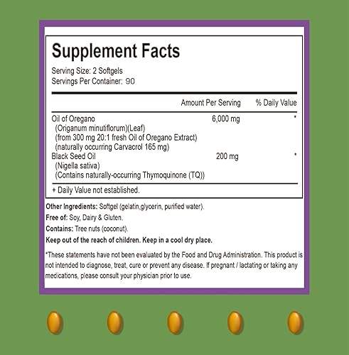 Miniatura 2 de Cápsulas blandas de aceite de orégano con aceite de semilla negra, cápsulas de aceite de orégano de alta potencia de 6000 mg para apoyo