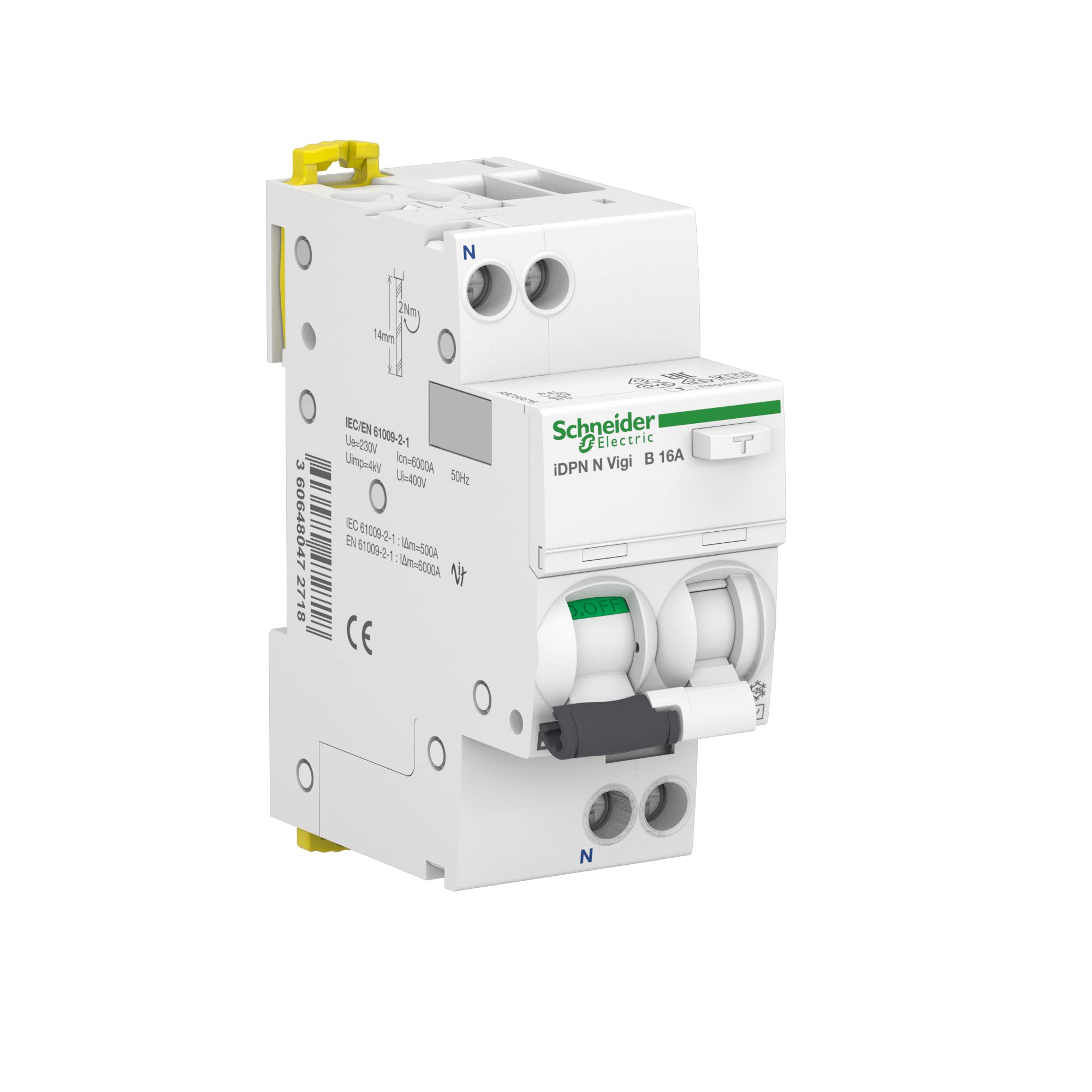 Schneider Electric FI-Schutzschalter Acti9 iDPN N Vigi, 1-polig+N, 16A, 30mA, B-Charakteristik, Typ A, 6kA, Artikelnummer A9D56616, 3 Stück