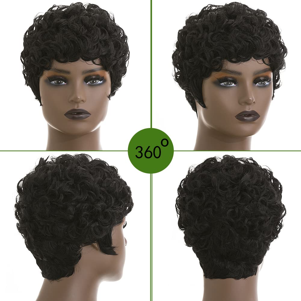 Pixie Cut Wigs for Black Women Synthetic Hair Afro Pixie Wig Black Color Short Wigs for Black Women Short Curly Wigs for Women (Natural Black)