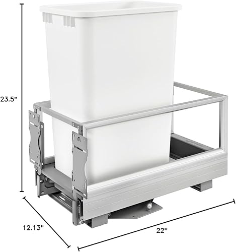 Miniatura 11 de Rev-A-Shelf - 5149-1550DM-111 - Contenedor individual de 50 cuartos de galón de aluminio cepillado extraíble y residuos blancos con Rev-A-Motion
