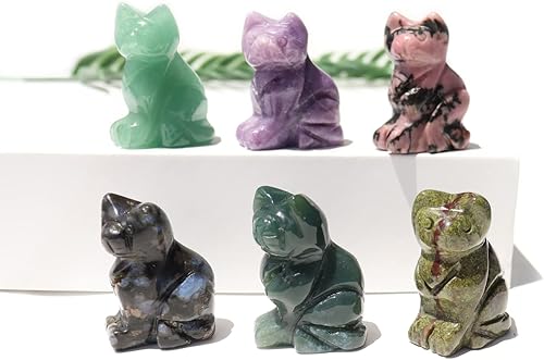 Miniatura 5 de Wemeki Figuras de gato de piedras preciosas 1 unidad estatuas de gato de la suerte talladas a mano con bolsillo de cristal curativo tallado para