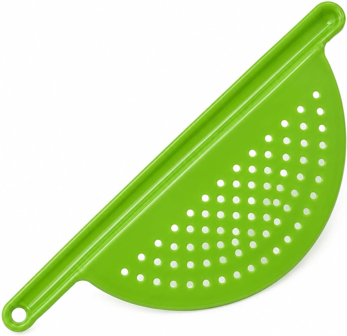 Handy Housewares Handheld Plastic Pot Drainer, Noodle & Pasta Strainer with Handle - Fits up to 9" Pots - Green