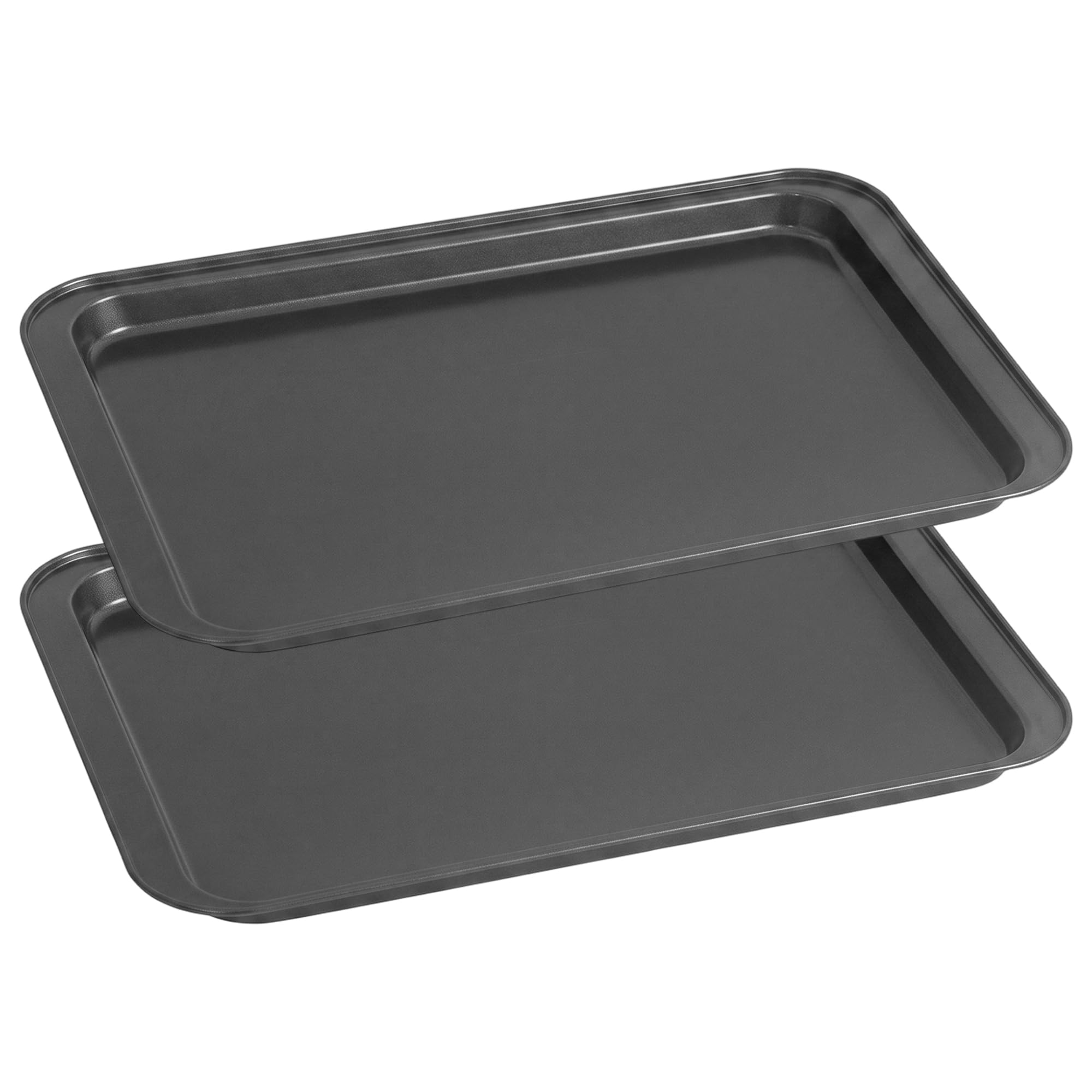 CHEUNGR Baking Tray 42cm Set of 2, Essentials Baking Sheet for Oven, Non-Stick Oven Trays for Kitchen Baking, Roasting, Cooking - Black