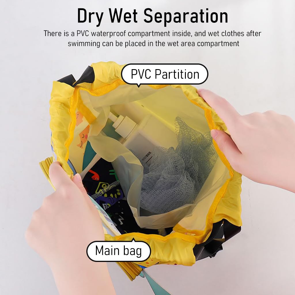 PALAY Swimming Bag for Kids Waterproof Shark Drawstring Backpack Yellow 1