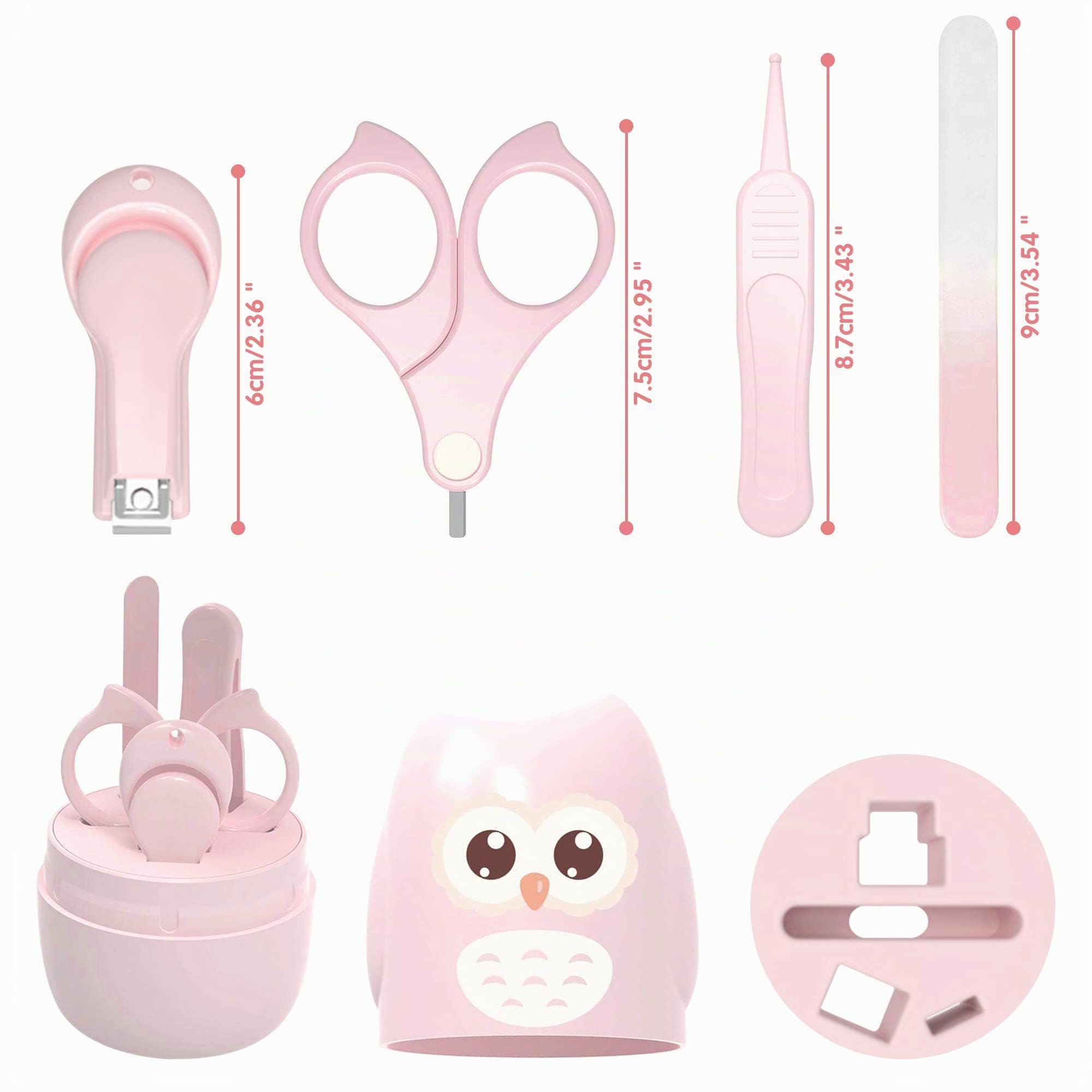 Manucure Bébé | Kit 4-en-1 avec Étui, Coupe-Ongles, Ciseaux, Lime et Pince à Épiler | Kit Soins des Ongles Bébés et Jeunes Enfants | Nouveau-né Spécial Protection pour Bébé (pink)