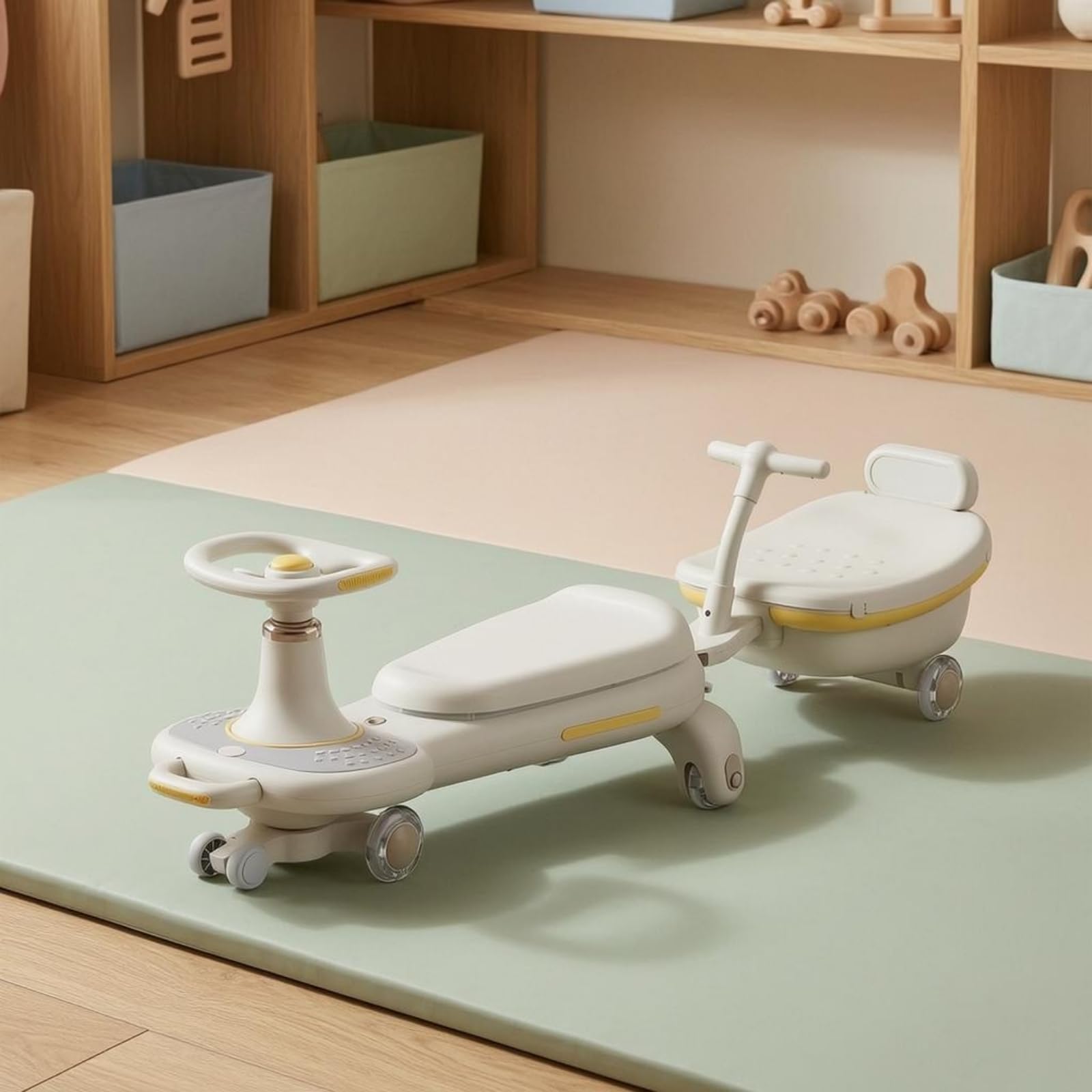 Coche para Montar Infantil Luces y Música Auto Juguete con Volante Antivuelco para Niños, Marrón