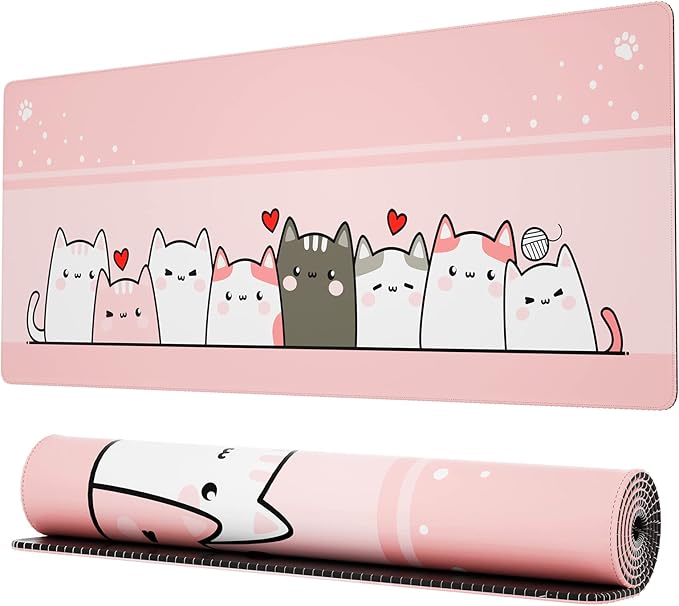 Ovenbird Extended Gaming Computer Mouse Pad, Large Pink Cat